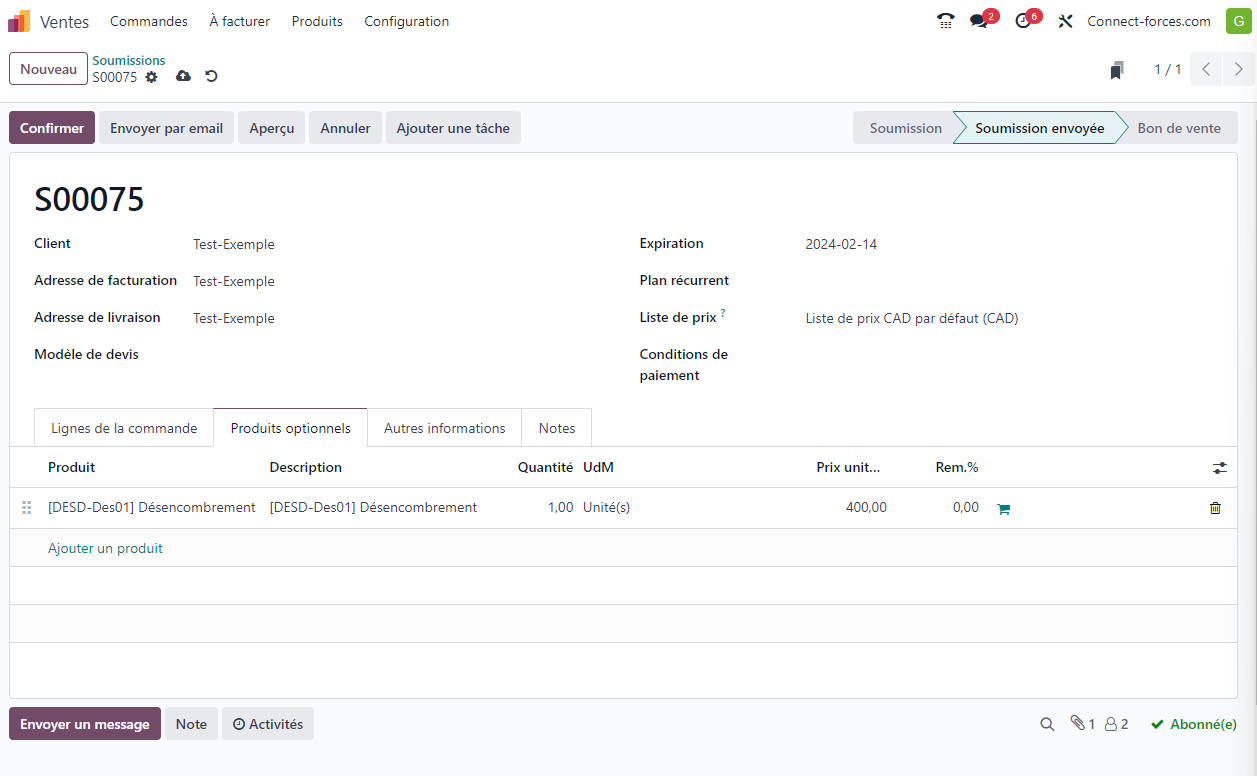 Création d'une facture avec l'app Connect-Forces